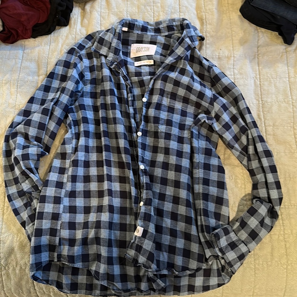 Anthro Blue Check Button Up